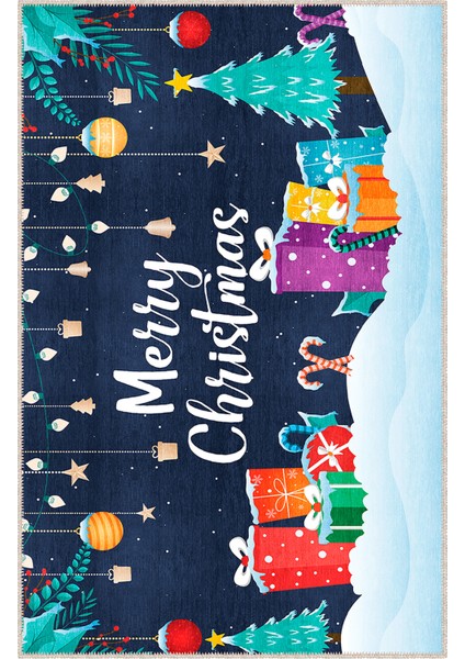 Pamuklu Dokuma ve Kaymaz Taban, Şönil, Ince, Yıkanabilir, Dekoratif Modern Yılbaşı Desenli Halı fırsatları