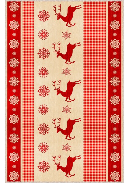 Pamuklu Dokuma ve Kaymaz Taban, Şönil, Ince, Yıkanabilir, Dekoratif Modern Yılbaşı Desenli Halı fırsatları