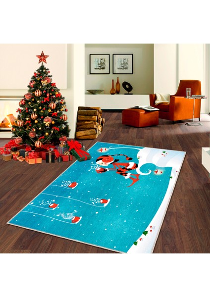 Pamuklu Dokuma ve Kaymaz Taban, Şönil, Ince, Yıkanabilir, Dekoratif Modern Yılbaşı Desenli Halı modelleri