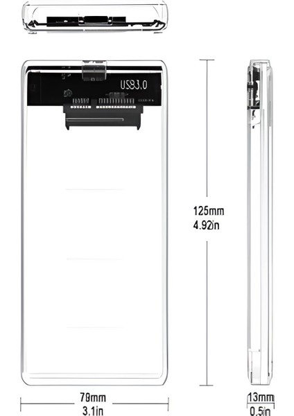 2,5 Inç Sata USB 3.0 Taşınabilir Harddisk -Ssd Kutusu Şeffaf