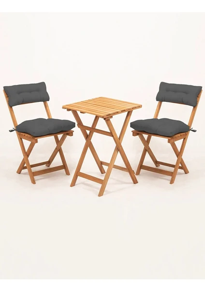 Meya Dekor Sırt ve Oturak Minderli Balkon Bahçe Mutfak 3'lü Bistro Set Katlanır Masa-Sandalye 50X50 Masalı