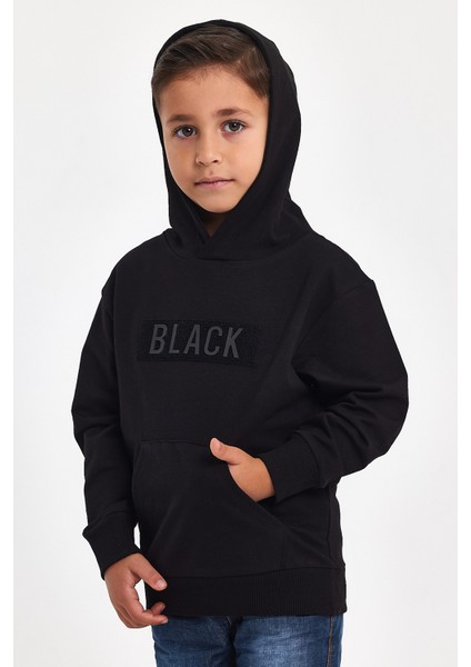 3D Baskılı Pamuk Kışlık Siyah Kapüşonlu Çocuk Siyah Erkek Unisex Oversize Sweatshirt Hoodie