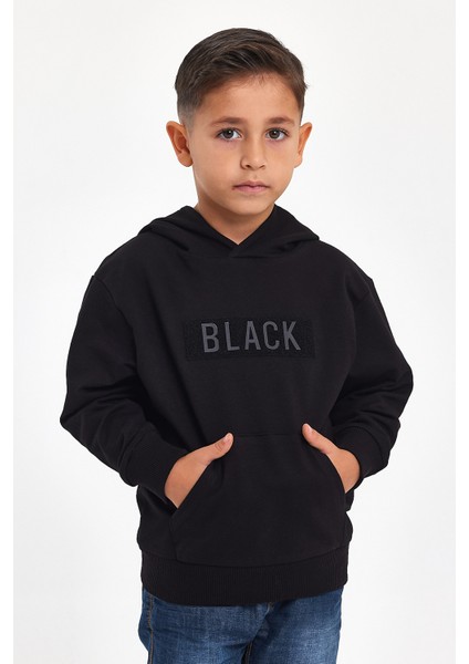 3D Baskılı Pamuk Kışlık Siyah Kapüşonlu Çocuk Siyah Erkek Unisex Oversize Sweatshirt Hoodie