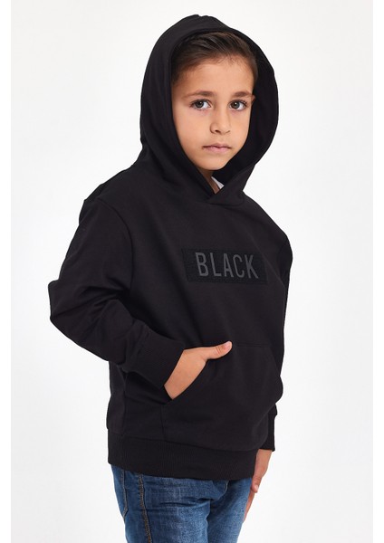 3D Baskılı Pamuk Kışlık Siyah Kapüşonlu Çocuk Siyah Erkek Unisex Oversize Sweatshirt Hoodie