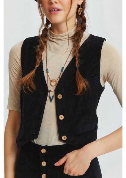 Bohem Tarz V Yaka Klasik Kesim Kadın Yelek Siyah indirimleri