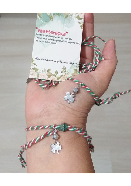 Beş Adet Yonca ve Parlak Kristal Boncuklu Yılbaşı Marteniçka Bileklik fiyatları