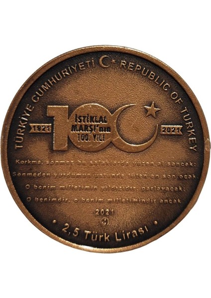Istiklal Marşı'nın Kabülünün 100.YILI, Hatıra Para (Sertifikalı) 2021