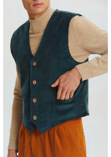 Kadife Klasik Kesim Bohem Erkek Yelek Petrol indirimleri