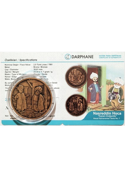 Nasreddin Hoca "kazan Doğurdu" Masal Kahramanları Serisi No:7,hatıra Para (Sertifikalı) 2021