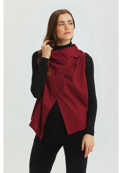 Yaka Detaylı Bohem Kadın Yelek Bordo modelleri