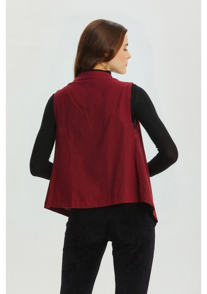 Yaka Detaylı Bohem Kadın Yelek Bordo fırsatları