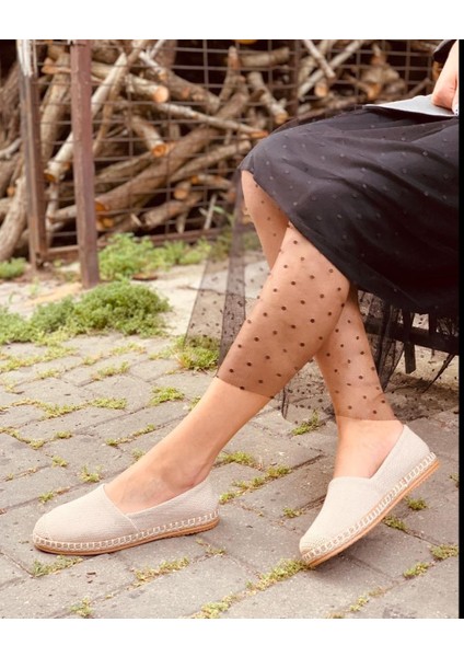 Kadın Babet Espadril Bej Keten Günlük Ayakkabı