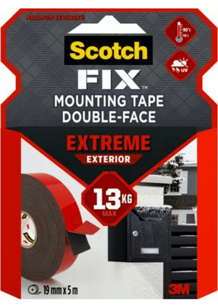 ™ Scotch-Fix™ Extreme Dış Mekan Montaj Bandı, Max 13 kg (19MM x 5m)