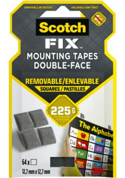 ™ Scotch-Fix™ Çıkarılabilir Çift Taraflı Yapışkan Köpük Kareler, Max 225 gr (12,7mm x 12,7mm - 64 Adet)
