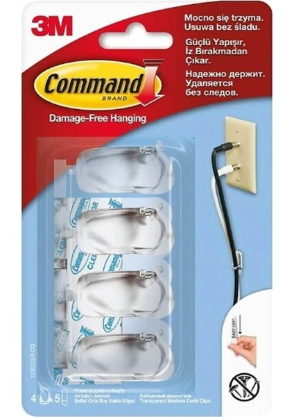 ™ Command™ 17301CLR-CIS Orta Boy Kablo Düzenleyici (4 Klips + 5 Cırt Bant)