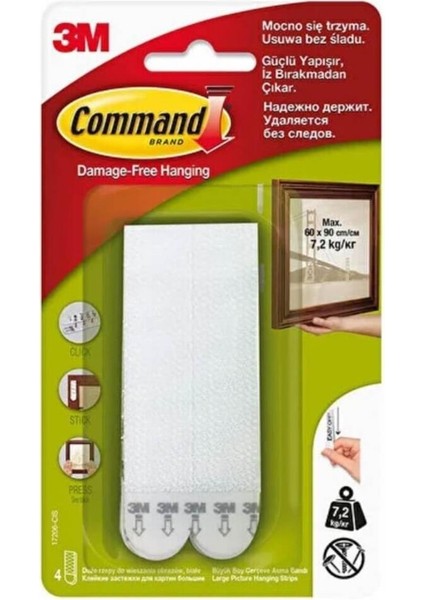 ™ Command™ 17206-CIS Büyük Boy Cırt Cırt Bant, Max 7,2 kg (4 Set Büyük Boy Cırt Bant)