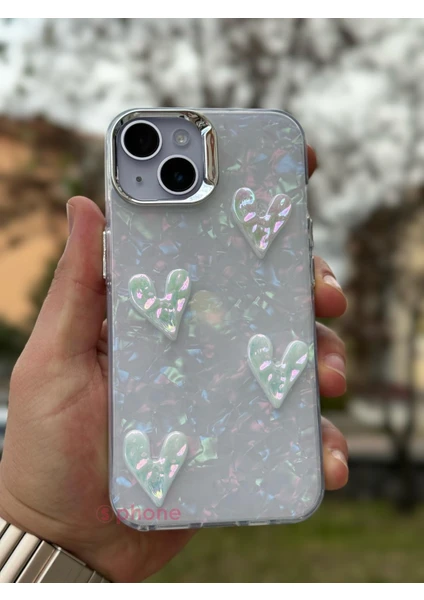 iPhone 14 Kılıf Hologramlı Renkli Kalp Kurdele 3D Kabartmalı Ayıcık Kabartmalı Emoji Kristal Şeffaf