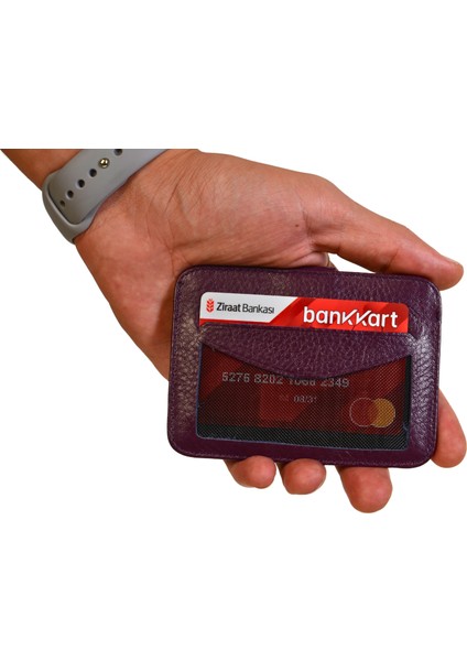 Hakiki Gerçek Deri Kadın Erkek Kartlık Mor Cüzdan