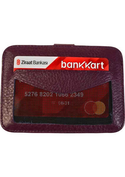 Hakiki Gerçek Deri Kadın Erkek Kartlık Mor Cüzdan