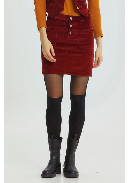 Bohem Fitilli Kadife Mini Etek Bordo fiyatları