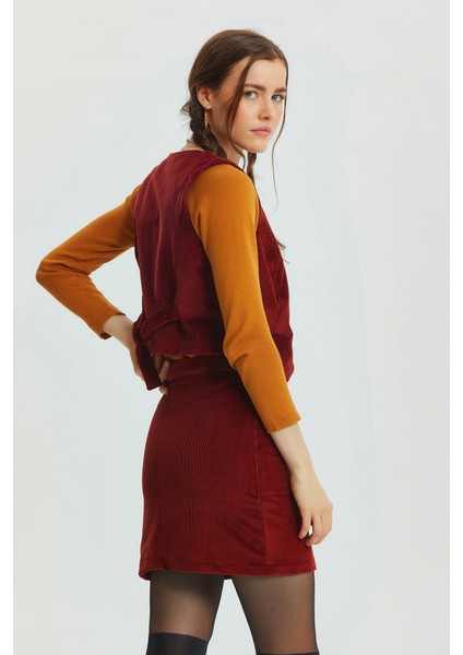 Bohem Fitilli Kadife Mini Etek Bordo fırsatları