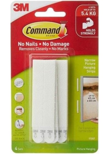 ™ Command™ 17207-CIS Orta Boy Dar Cırt Bant, Max 5,4 kg (4 Set Dar Cırt Bant)