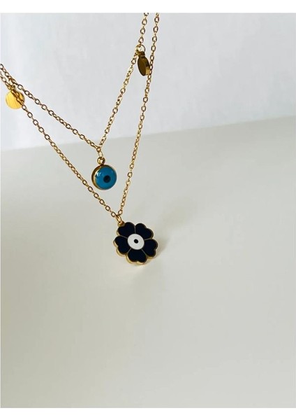 Çelik Gold Kaplama Nazar Deyatlı 2'li Sıra Kolye fiyatları