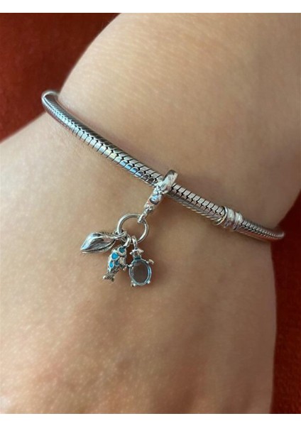 Gümüş Balık, Deniz Kaplumbağası ve Deniz Kabuğu Model Üçlü Sallantılı Charm