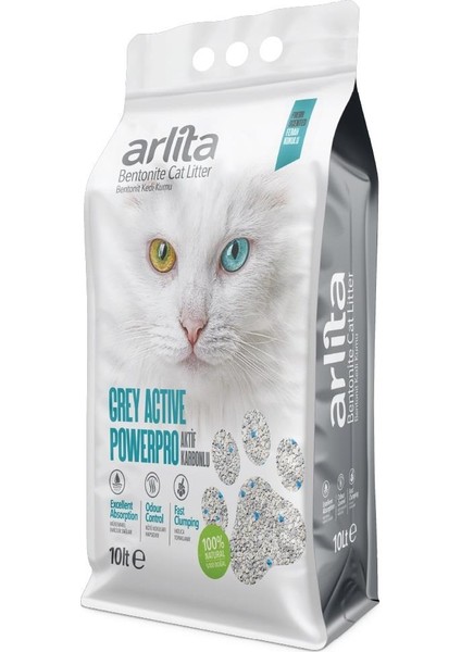 Grey Actıve Powerpro Aktif Karbonlu Fresh Kokulu Ince Taneli Topaklanan 10 Litre  Kedi Kumu