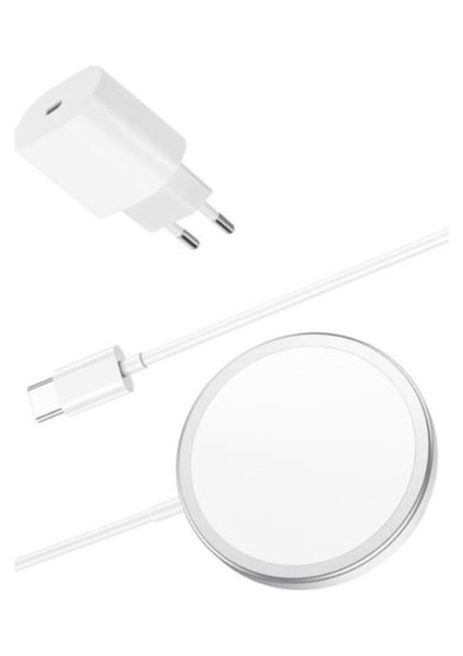 Apple MHXH3TU/A 11-12-13-14-15 Pro Promax Uyumlu Magsafe Hızlı Şarj Wireless Şarj ve 20W USB-C Adaptör Şarj Cihazı