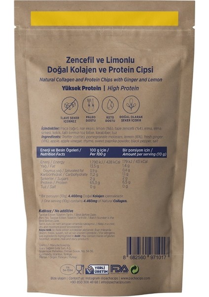 Doğal Kolajen ve Protein Cipsi Aylık Zencefilli ve Limonlu 30 x 10 gr modelleri