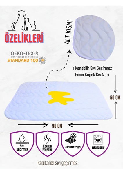 Kapitoneli Yıkanabilir Sıvı Geçirmez Emici Köpek Kedi Çiş Alezi 60X90 cm indirimleri