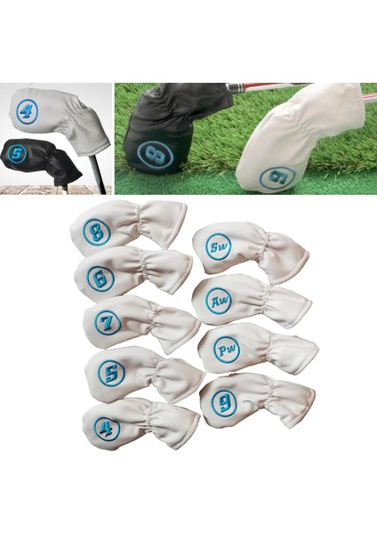 9 Adet Evrensel Fit Su Geçirmez Golf Kulübü Demir Kapak Koruma Başörtüsü Pu Beyaz (Yurt Dışından) modelleri