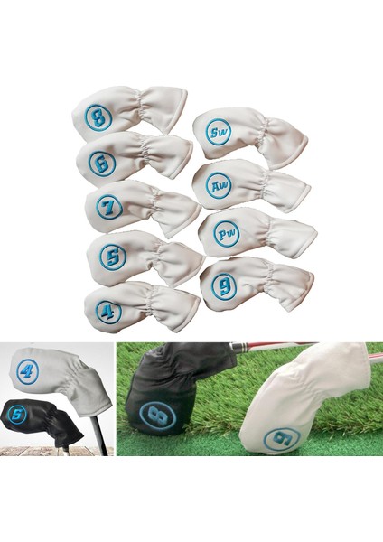 9 Adet Evrensel Fit Su Geçirmez Golf Kulübü Demir Kapak Koruma Başörtüsü Pu Beyaz (Yurt Dışından) fırsatları