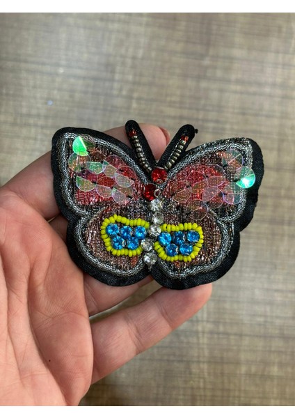 8x6 cm Ütü Ile Yapışan Taş Boncuk Işleme Kelebek Arma Aplike Kot Dikiş Aksesuarı