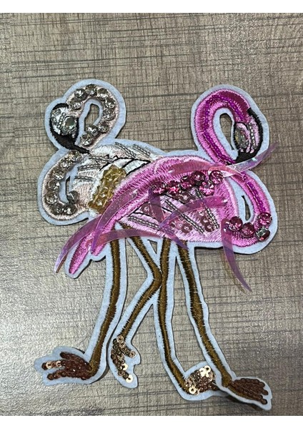 13X10 cm Taş Payet Boncuk Işleme Filamingo Pembe Kuş Arma Aplike Aksesuar