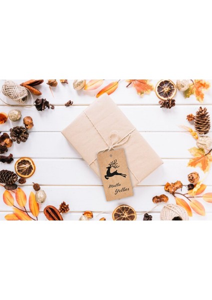 Kraft Yılbaşı Tebrik Kartı 24 Adet 5 x 10 cm 8 Farklı Tasarım Delikli
