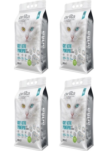 Grey Actıve Powerpro Aktif Karbonlu Fresh Kokulu Ince Taneli Topaklanan 4X10 L 4 Adet Kedi Kumu