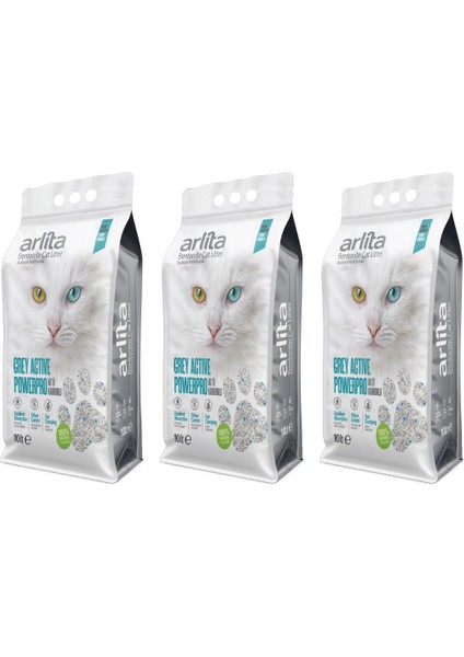 Grey Actıve Powerpro Aktif Karbonlu Fresh Kokulu Ince Taneli Topaklanan 3X10 L 3 Adet Kedi Kumu