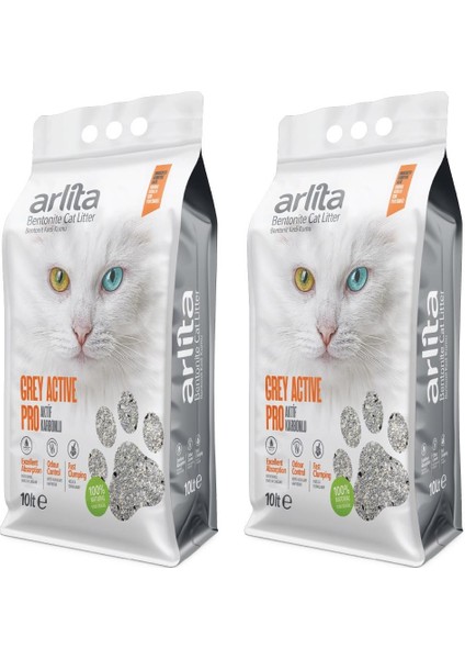 Grey Actıve Pro Aktif Karbonlu Parfümsüz Ince Tane Topaklanan Koku Hapseden 2X10 L 2 Adet 10 Litre Kedi Kumu