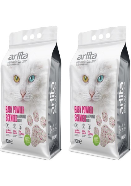 Bebek Pudrası Kokulu Ince Tane Topaklanan 2X10 L 2 Adet 10 Litre Kedi Kumu