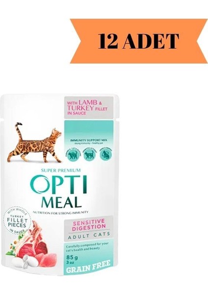 Super Premium Sensitive Digestion Kuzu Etli ve Hindi Filetolu Tahılsız Yetişkin Kedi Yaş Maması 85 Gr X 12