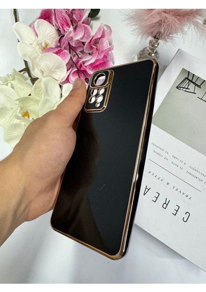 Xiaomi Redmi Note 11 4g ile Uyumlu Kılıf Gold Çerçeveli Lazer Kılıf Siyah