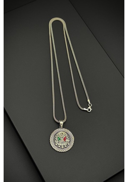 925 Ayar Gümüş Osmanlı Tuğrası Figürlü Gümüş Renk Erkek Kolye FRJ30692-792-A