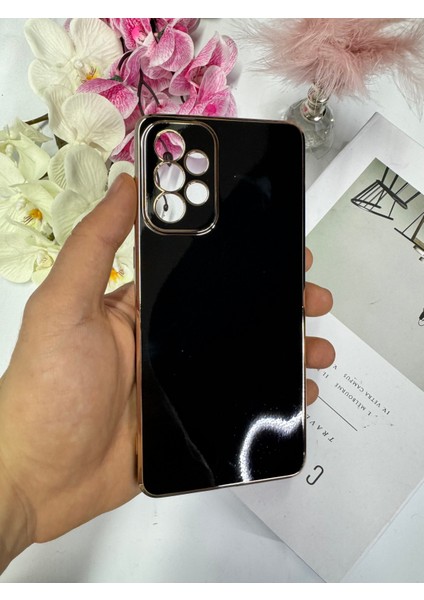 Galaxy A23 4g ile Uyumlu Kılıf Gold Çerçeveli Lazer Kılıf Siyah