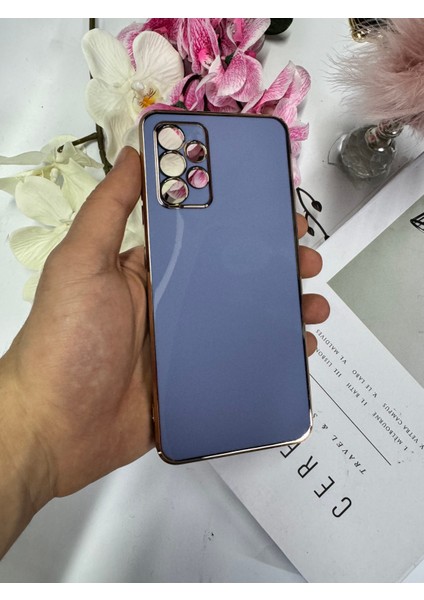 Galaxy A23 4g ile Uyumlu Kılıf Gold Çerçeveli Lazer Kılıf Mavi