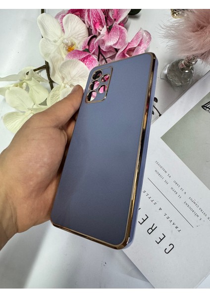 Galaxy A23 4g ile Uyumlu Kılıf Gold Çerçeveli Lazer Kılıf Mavi