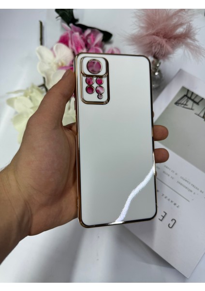 Xiaomi Redmi Note 11 4g ile Uyumlu Kılıf Gold Çerçeveli Lazer Kılıf Beyaz