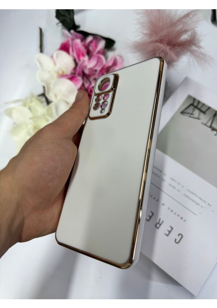 Xiaomi Redmi Note 11 4g ile Uyumlu Kılıf Gold Çerçeveli Lazer Kılıf Beyaz