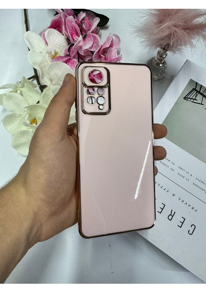 Xiaomi Redmi Note 11 4g ile Uyumlu Kılıf Gold Çerçeveli Lazer Kılıf Pembe